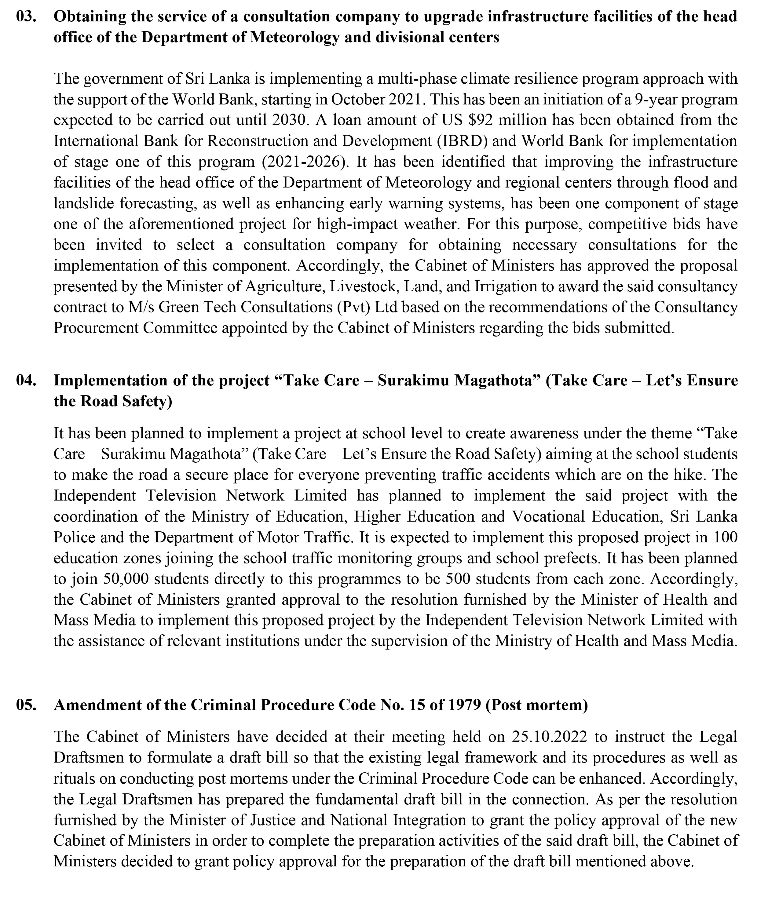 Cabinet Decisions on 192